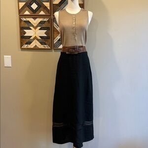 Ralph Lauren Collection Black Linen Maxi Skirt with Cutout Detail size 8